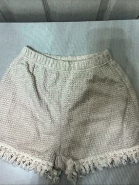 SHEIN Cream Knit Fringe Hem Lounge Shorts